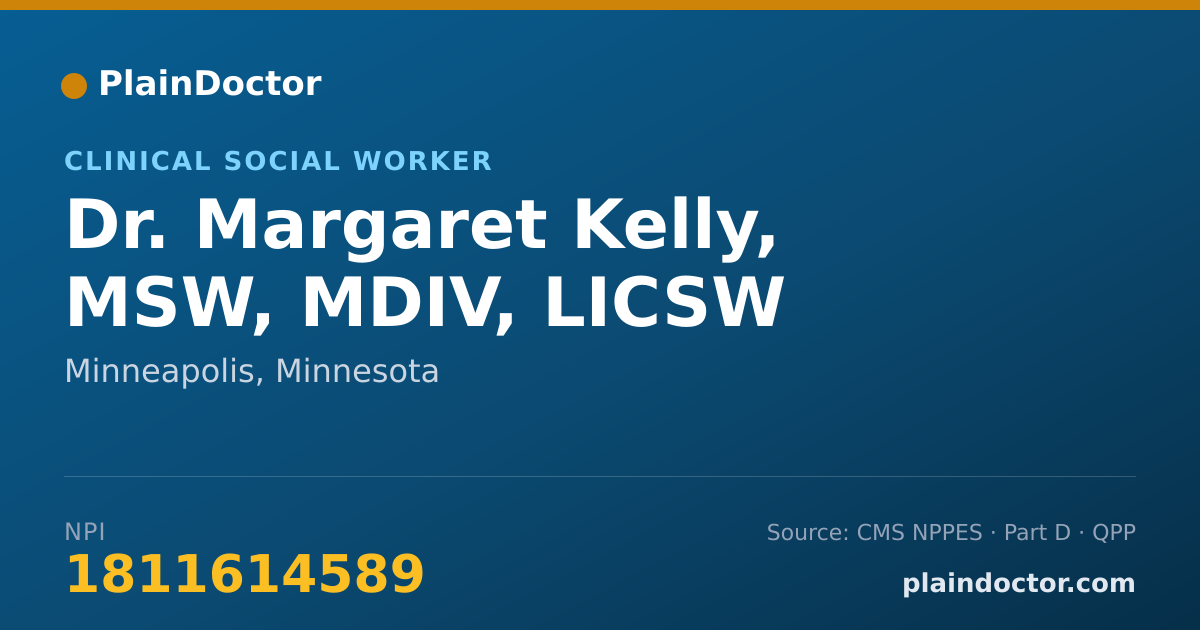 Shareable card for Margaret Kelly, MSW, MDIV, LICSW - Clinical Social Worker, Minneapolis, MN