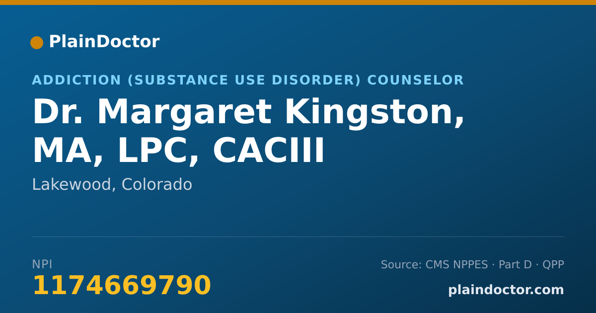 Shareable card for Margaret Kingston, MA, LPC, CACIII - Addiction (Substance Use Disorder) Counselor, Lakewood, CO