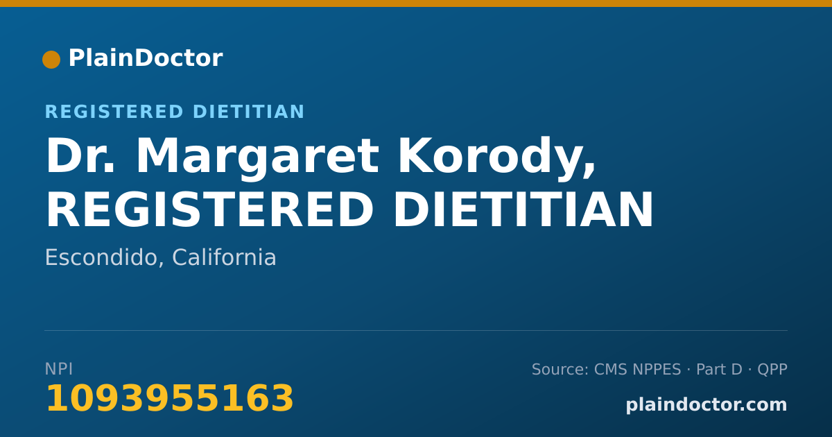 Shareable card for Margaret Korody, REGISTERED DIETITIAN - Registered Dietitian, Escondido, CA