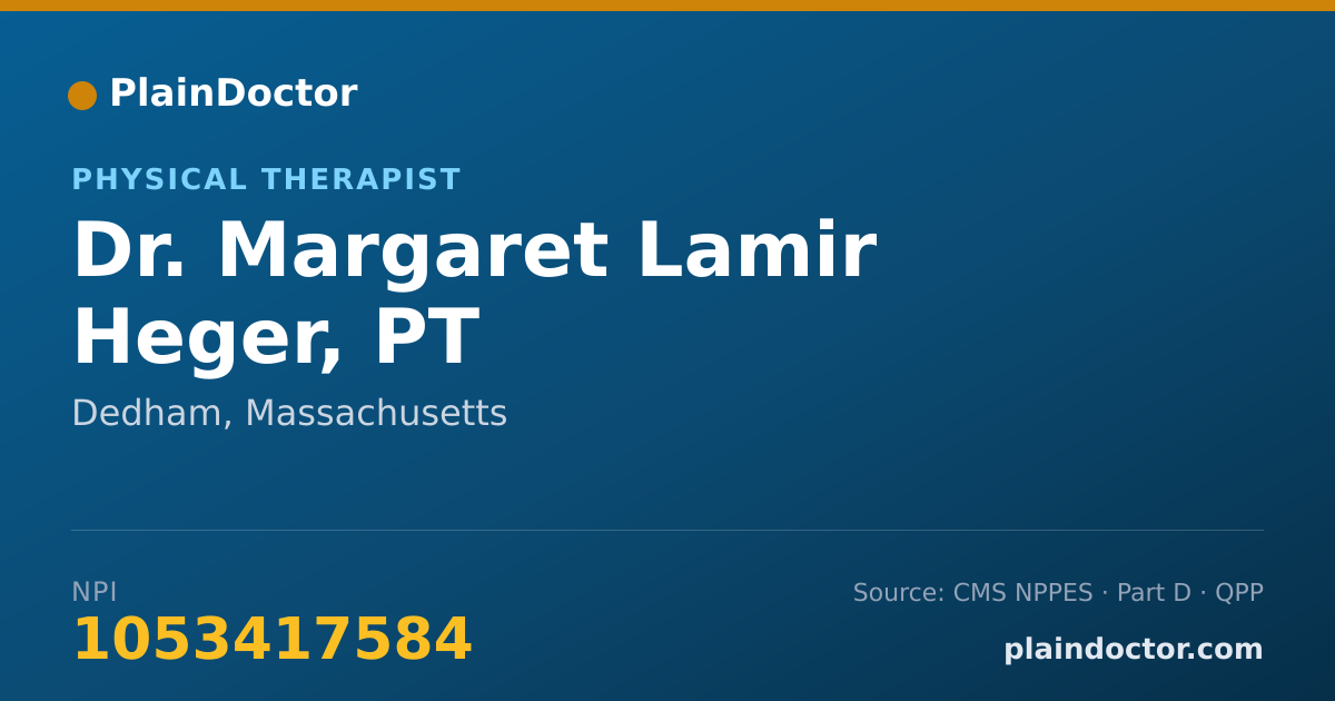 Shareable card for Margaret Lamir Heger, PT - Physical Therapist, Dedham, MA