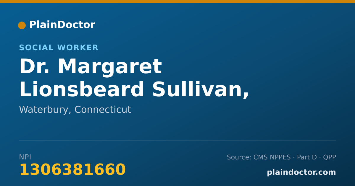 Shareable card for Margaret Lionsbeard Sullivan, LCSW - Social Worker, Waterbury, CT