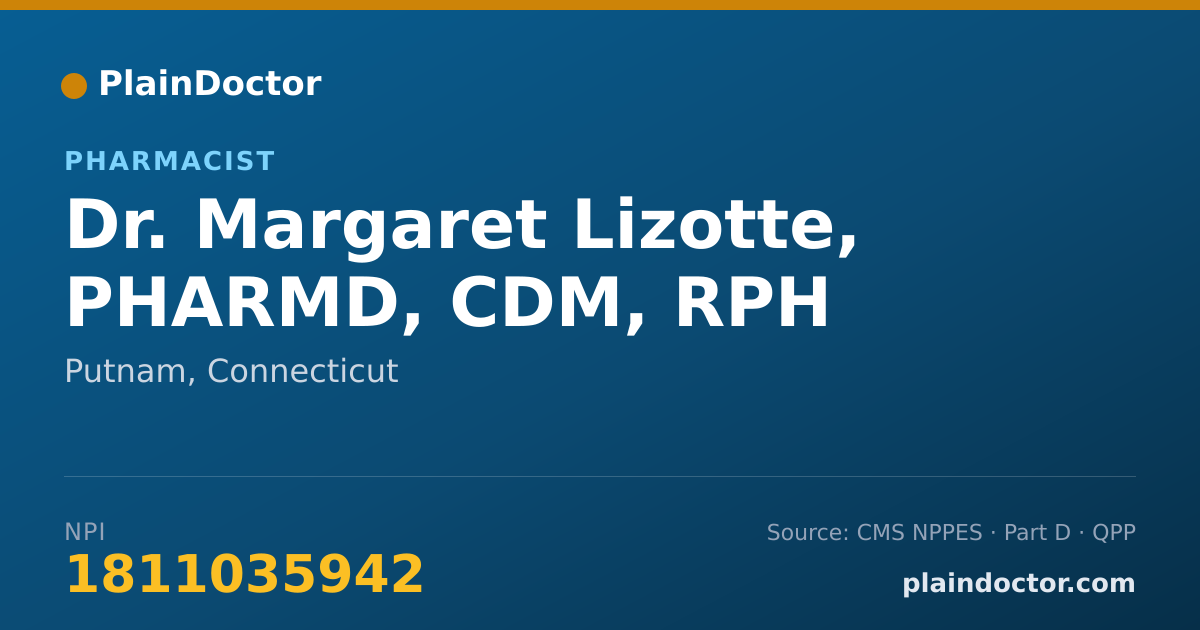 Shareable card for Margaret Lizotte, PHARMD, CDM, RPH - Pharmacist, Putnam, CT