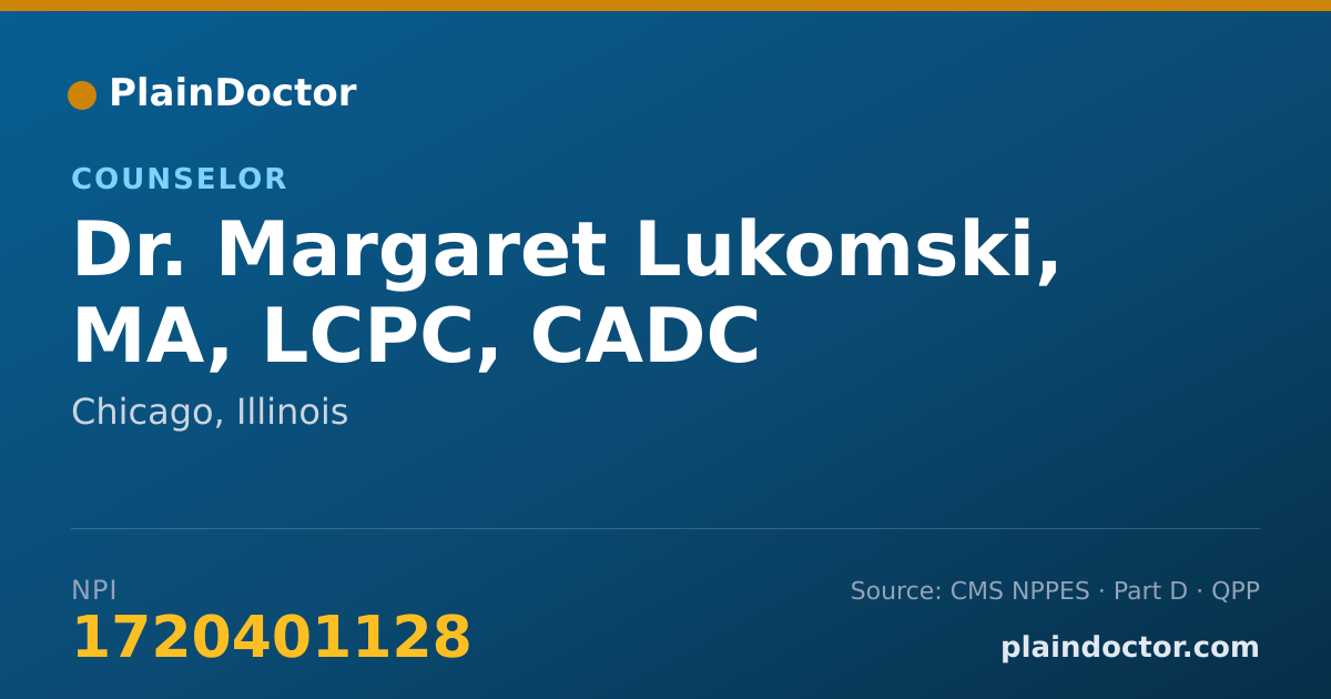 Shareable card for Margaret Lukomski, MA,  LCPC, CADC - Counselor, Chicago, IL