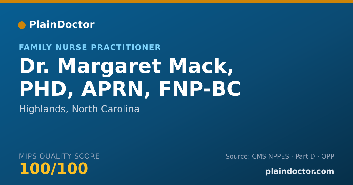 Shareable card for Margaret Mack, PHD, APRN, FNP-BC - Family Nurse Practitioner, Highlands, NC