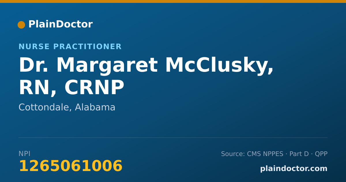 Shareable card for Margaret McClusky, RN, CRNP - Nurse Practitioner, Cottondale, AL