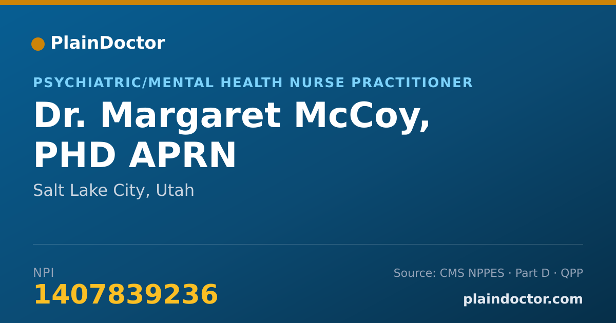 Shareable card for Margaret McCoy, PHD APRN - Psychiatric/Mental Health Nurse Practitioner, Salt Lake City, UT