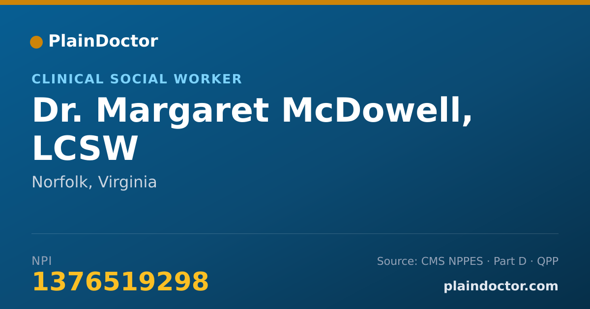 Shareable card for Margaret McDowell, LCSW - Clinical Social Worker, Norfolk, VA