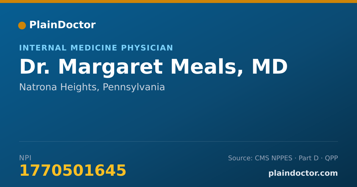 Shareable card for Margaret Meals, MD - Internal Medicine Physician, Natrona Heights, PA
