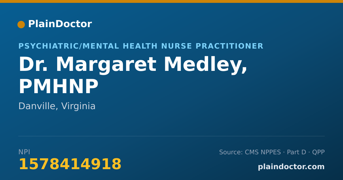Shareable card for Margaret Medley, PMHNP - Psychiatric/Mental Health Nurse Practitioner, Danville, VA