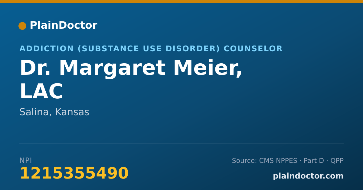 Shareable card for Margaret Meier, LAC - Addiction (Substance Use Disorder) Counselor, Salina, KS