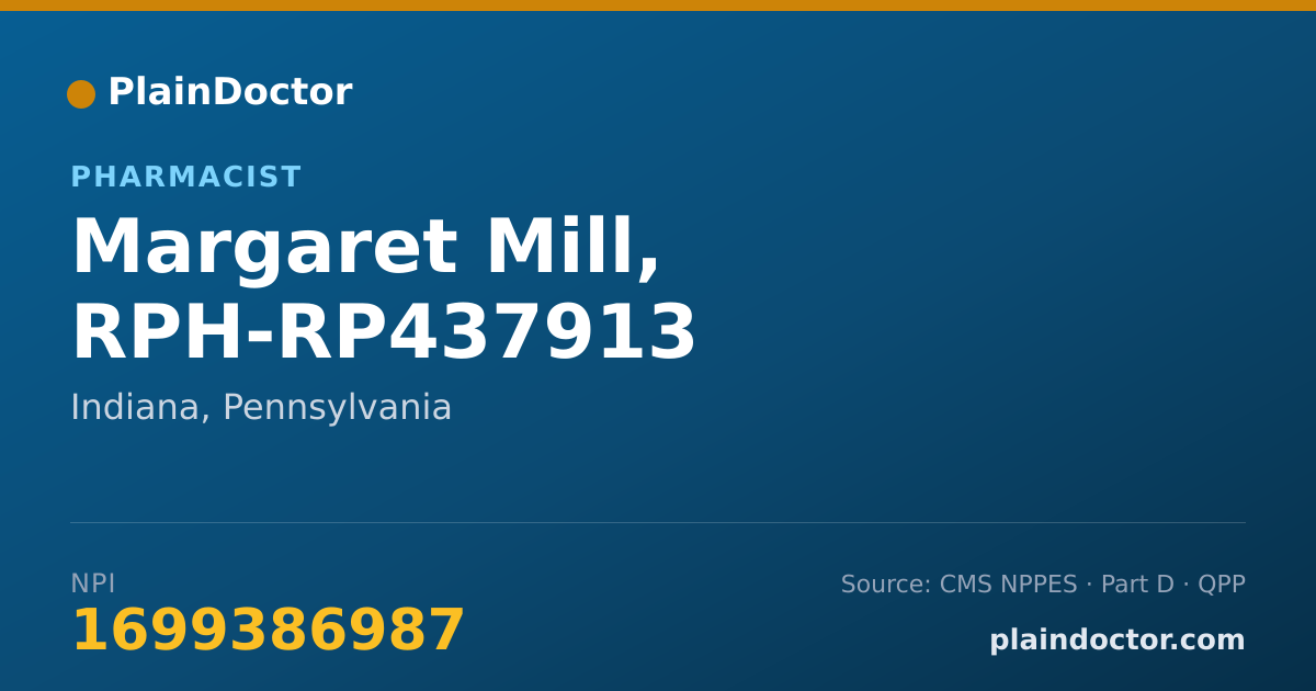 Shareable card for Margaret Mill, RPH-RP437913 - Pharmacist, Indiana, PA