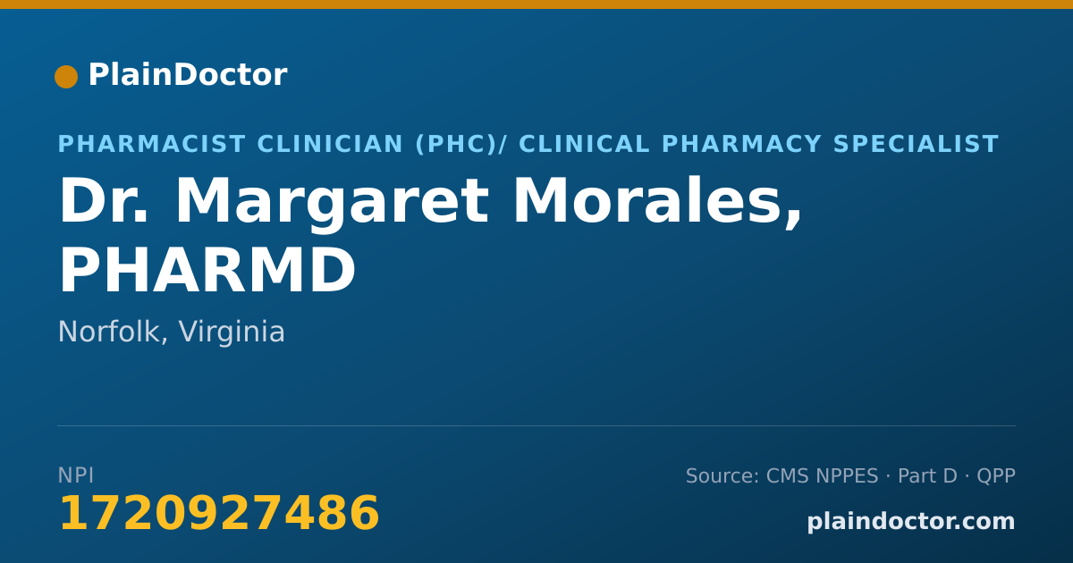 Shareable card for Margaret Morales, PHARMD - Pharmacist Clinician (PhC)/ Clinical Pharmacy Specialist, Norfolk, VA