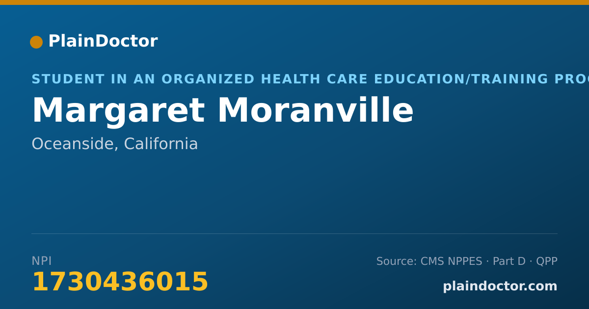 Shareable card for Margaret Moranville - Student in an Organized Health Care Education/Training Program, Oceanside, CA