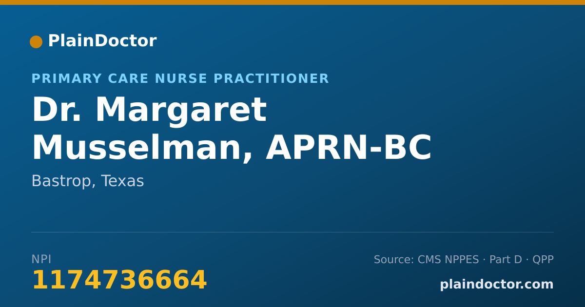 Shareable card for Margaret Musselman, APRN-BC - Primary Care Nurse Practitioner, Bastrop, TX