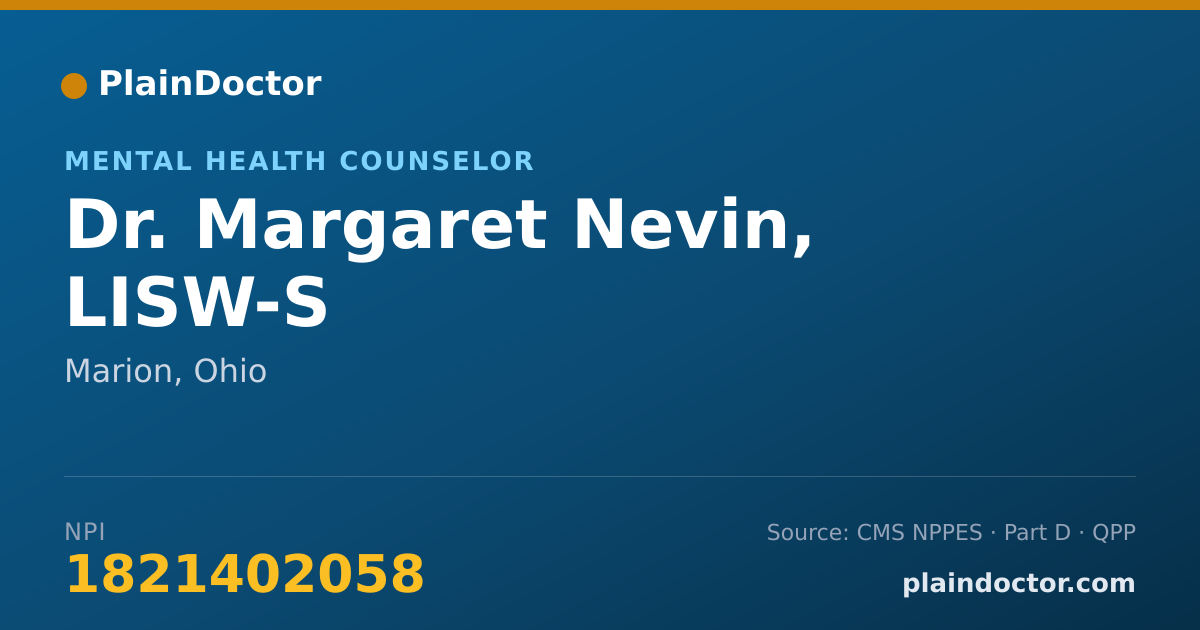 Shareable card for Margaret Nevin, LISW-S - Mental Health Counselor, Marion, OH