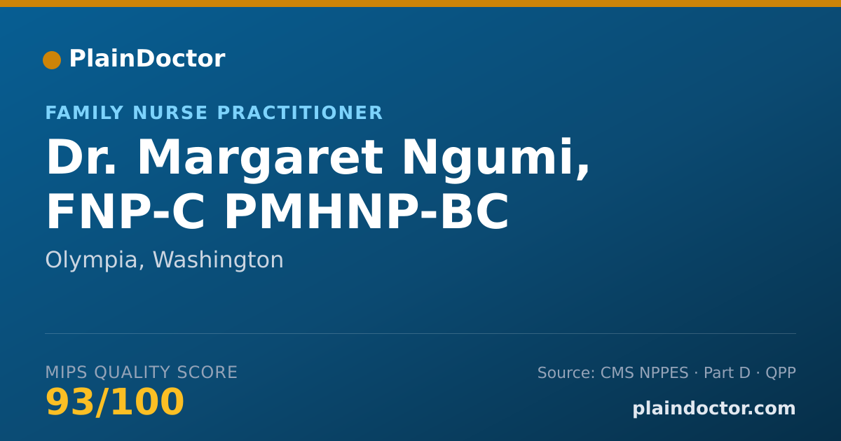 Shareable card for Margaret Ngumi, FNP-C PMHNP-BC - Family Nurse Practitioner, Olympia, WA