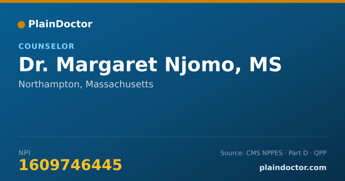 Shareable card for Margaret Njomo, MS - Counselor, Northampton, MA