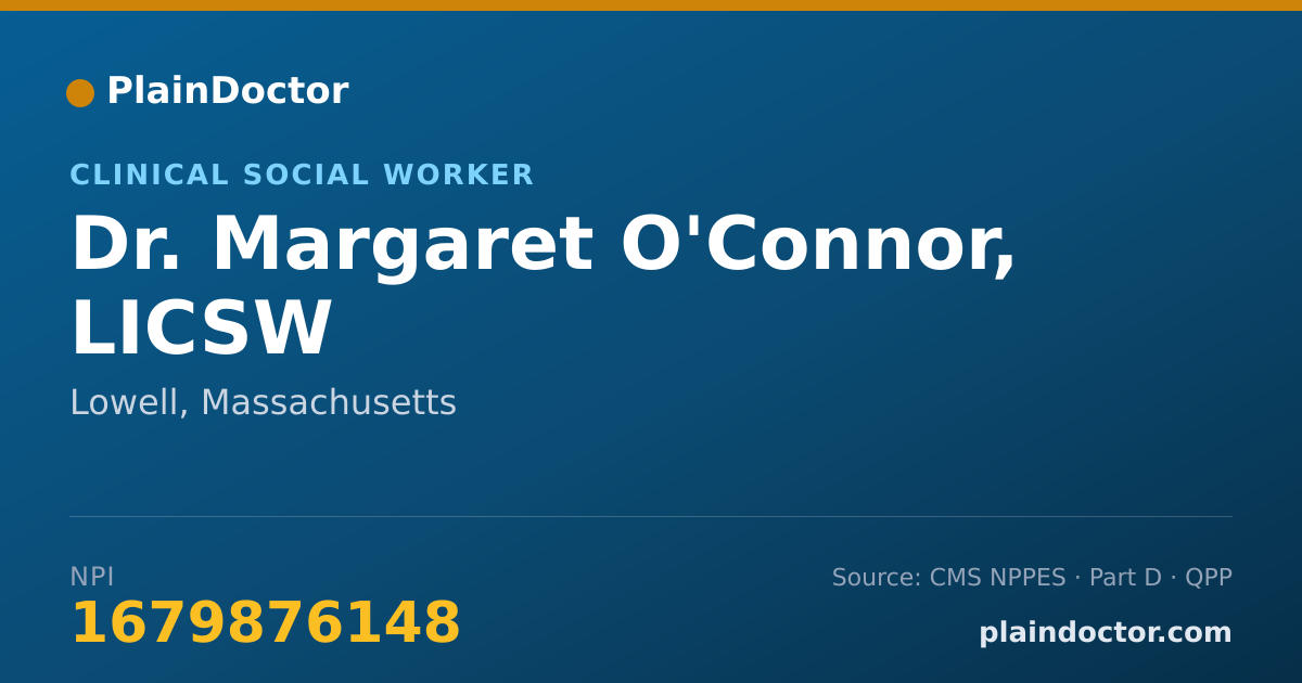 Shareable card for Margaret O'Connor, LICSW - Clinical Social Worker, Lowell, MA
