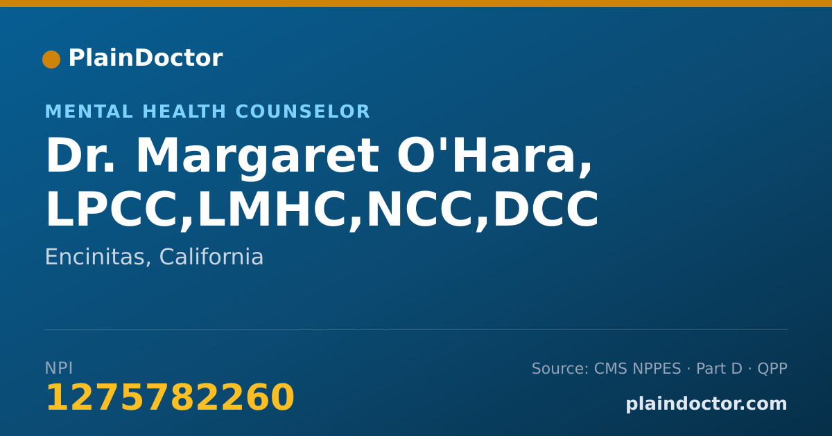 Shareable card for Margaret O'Hara, LPCC,LMHC,NCC,DCC - Mental Health Counselor, Encinitas, CA