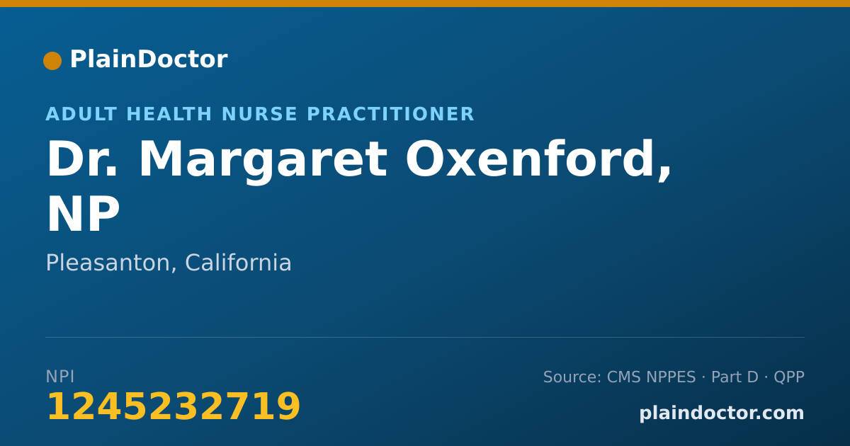 Shareable card for Margaret Oxenford, NP - Adult Health Nurse Practitioner, Pleasanton, CA