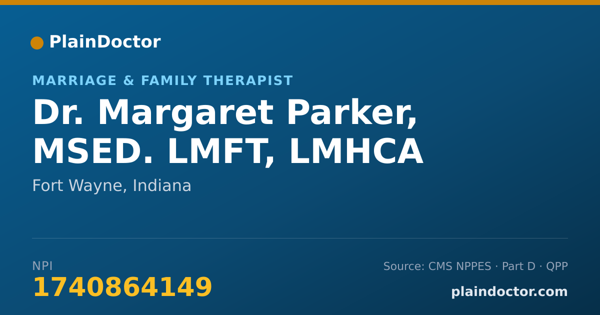 Shareable card for Margaret Parker, MSED. LMFT, LMHCA - Marriage & Family Therapist, Fort Wayne, IN