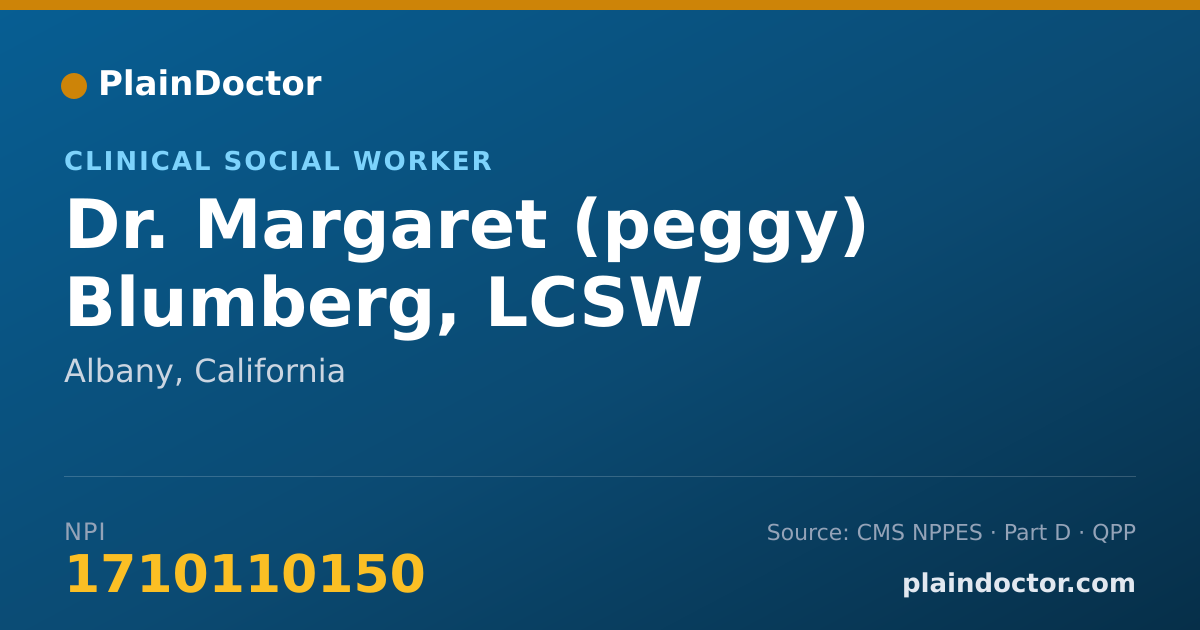 Shareable card for Margaret (peggy) Blumberg, LCSW - Clinical Social Worker, Albany, CA
