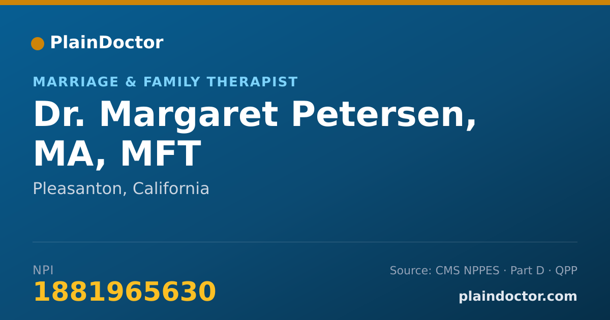 Shareable card for Margaret Petersen, MA, MFT - Marriage & Family Therapist, Pleasanton, CA
