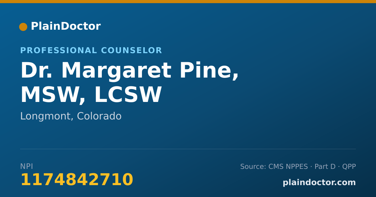 Shareable card for Margaret Pine, MSW, LCSW - Professional Counselor, Longmont, CO