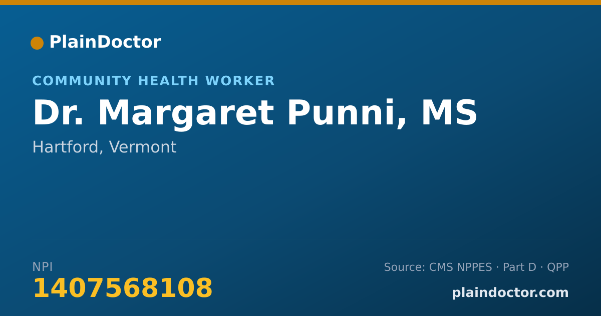 Shareable card for Margaret Punni, MS - Community Health Worker, Hartford, VT