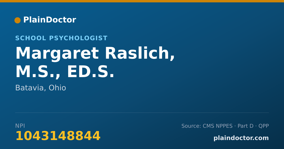 Shareable card for Margaret Raslich, M.S., ED.S. - School Psychologist, Batavia, OH