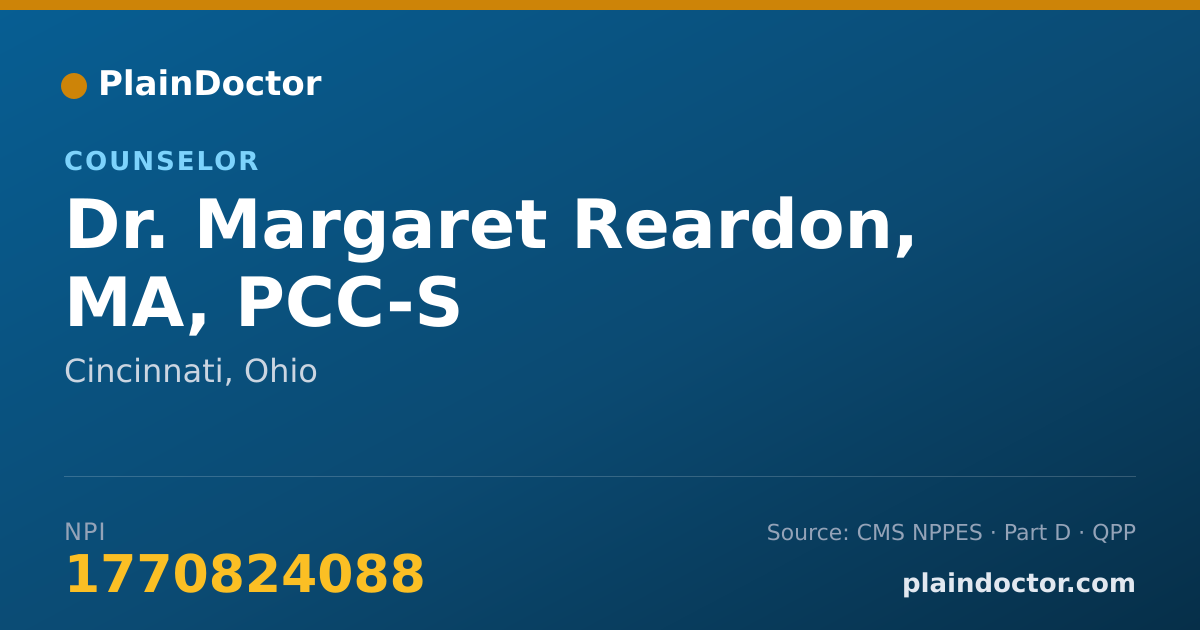 Shareable card for Margaret Reardon, MA, PCC-S - Counselor, Cincinnati, OH