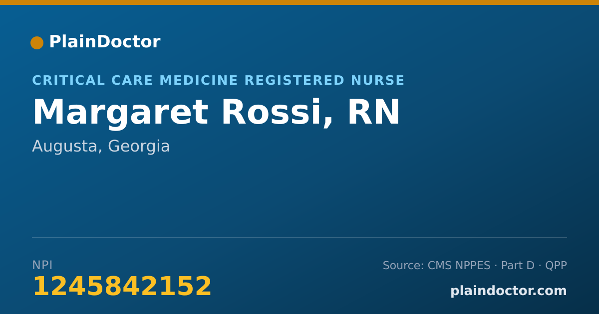 Shareable card for Margaret Rossi, RN - Critical Care Medicine Registered Nurse, Augusta, GA