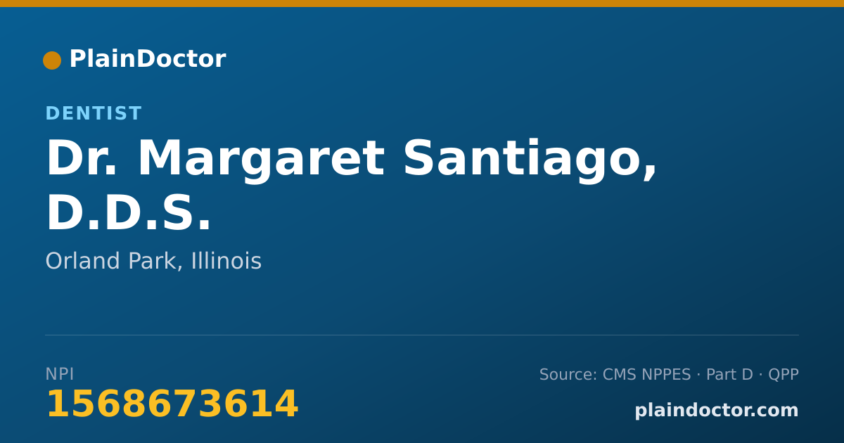 Shareable card for Margaret Santiago, D.D.S. - Dentist, Orland Park, IL