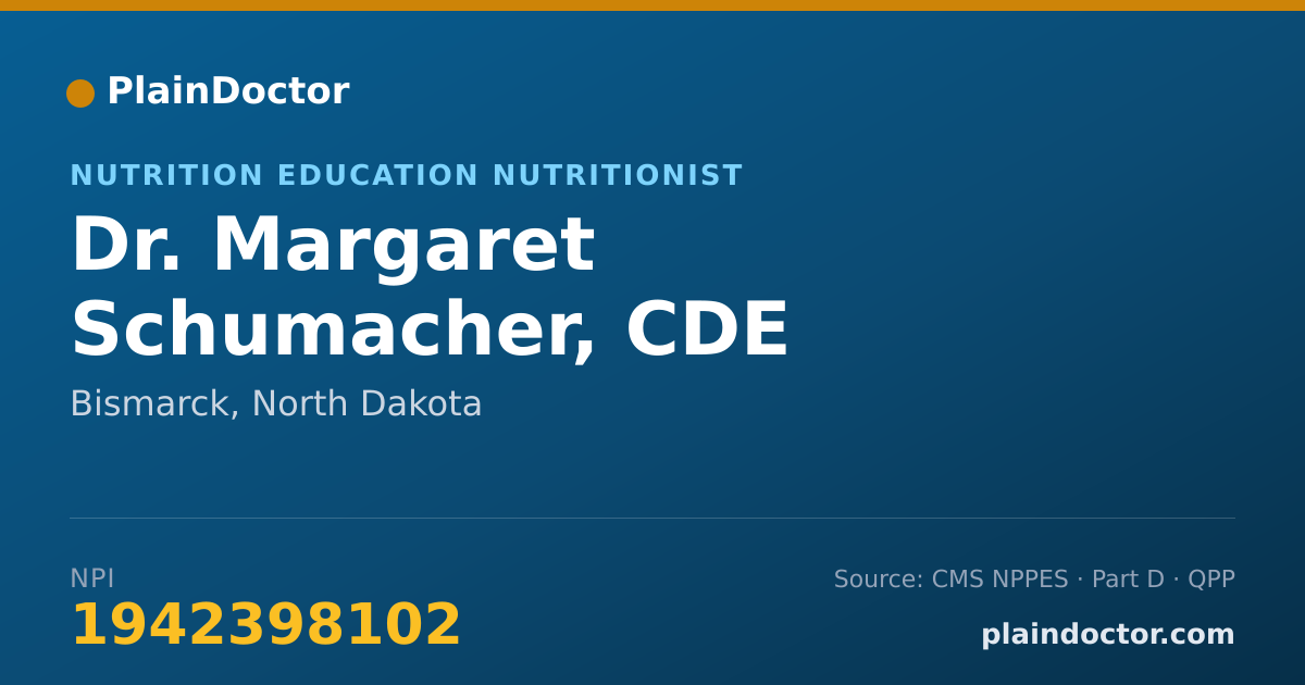 Shareable card for Margaret Schumacher, CDE - Nutrition Education Nutritionist, Bismarck, ND