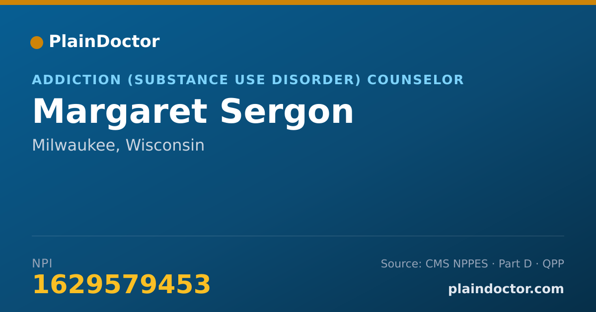 Shareable card for Margaret Sergon - Addiction (Substance Use Disorder) Counselor, Milwaukee, WI