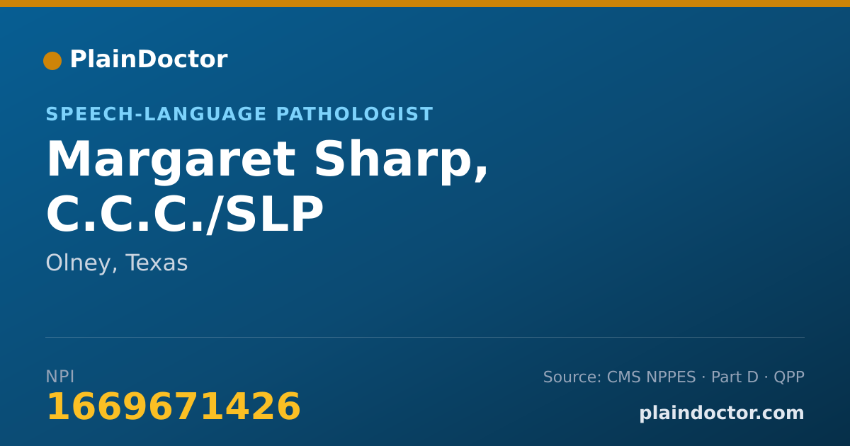 Shareable card for Margaret Sharp, C.C.C./SLP - Speech-Language Pathologist, Olney, TX