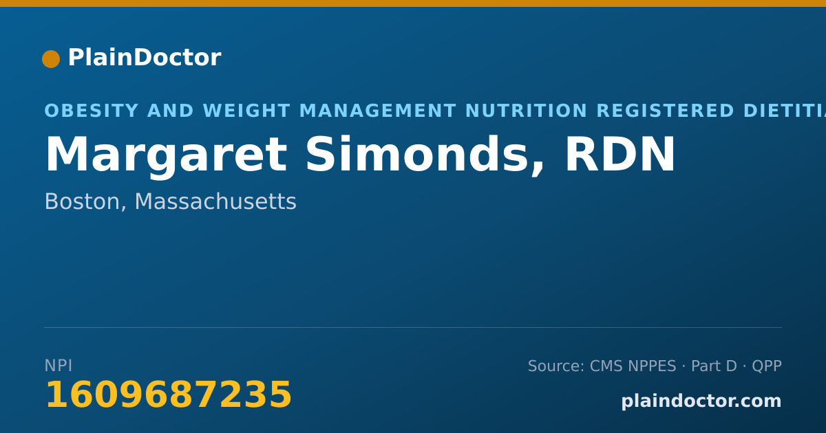 Shareable card for Margaret Simonds, RDN - Obesity and Weight Management Nutrition Registered Dietitian, Boston, MA