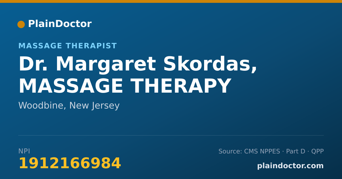 Shareable card for Margaret Skordas, MASSAGE THERAPY - Massage Therapist, Woodbine, NJ