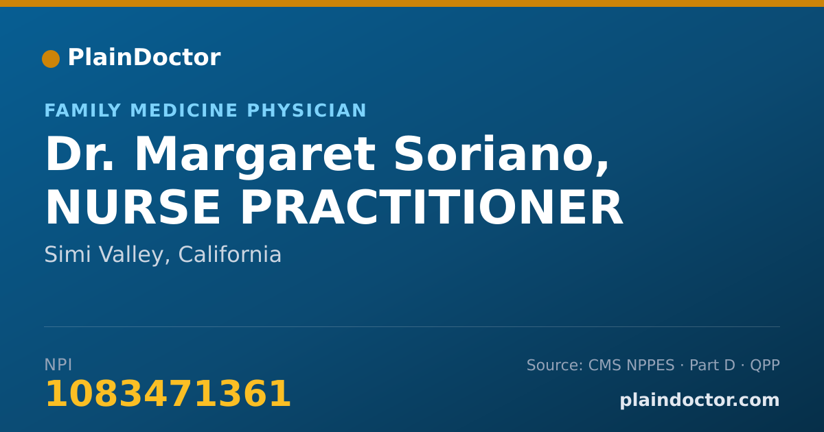 Shareable card for Margaret Soriano, NURSE PRACTITIONER - Family Medicine Physician, Simi Valley, CA