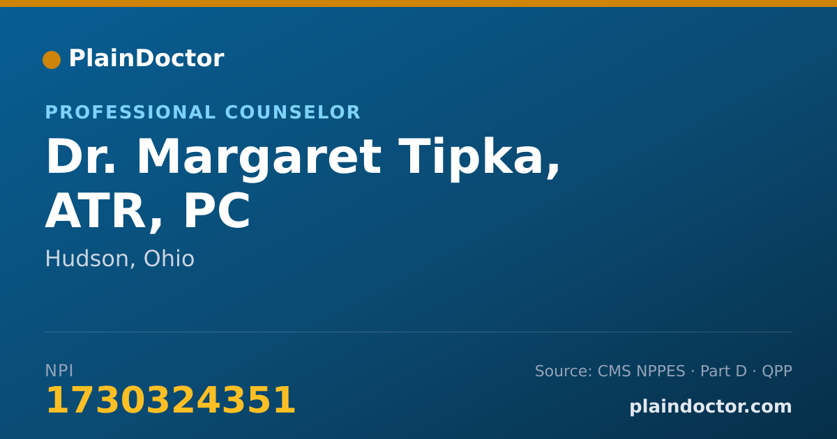 Shareable card for Margaret Tipka, ATR, PC - Professional Counselor, Hudson, OH