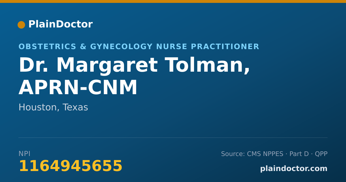 Shareable card for Margaret Tolman, APRN-CNM - Obstetrics & Gynecology Nurse Practitioner, Houston, TX