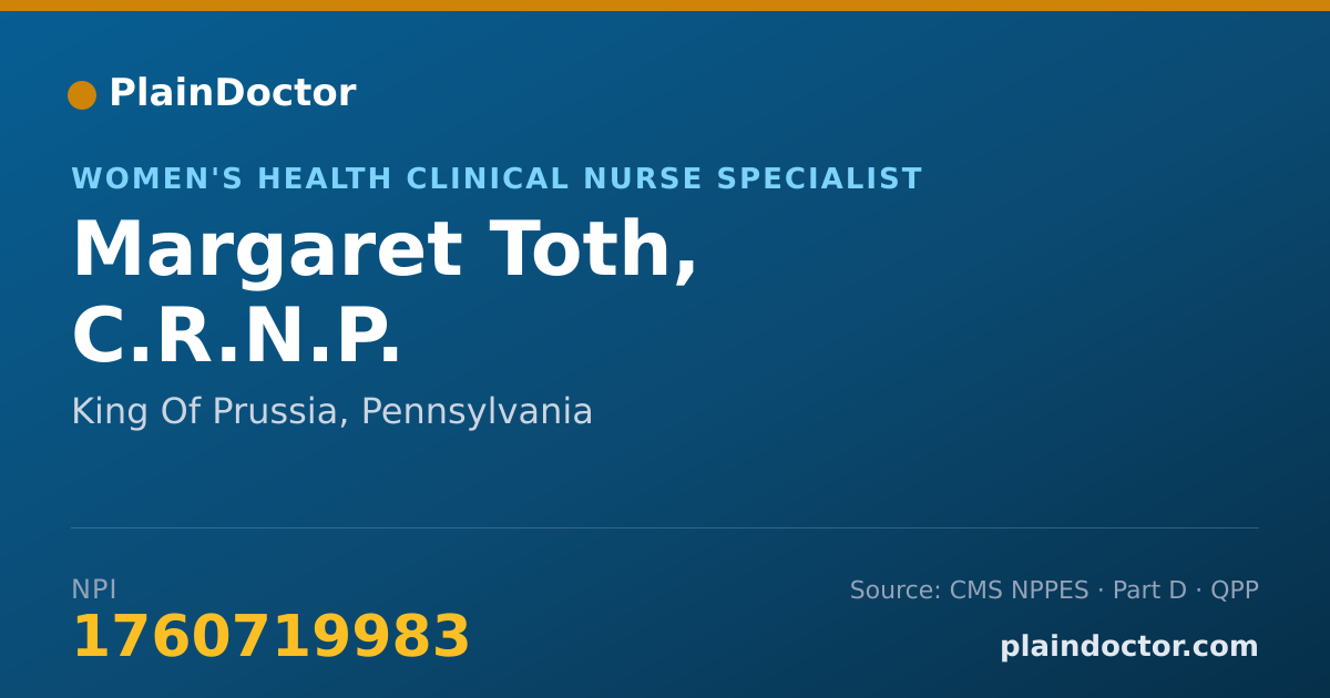 Shareable card for Margaret Toth, C.R.N.P. - Women's Health Clinical Nurse Specialist, King Of Prussia, PA