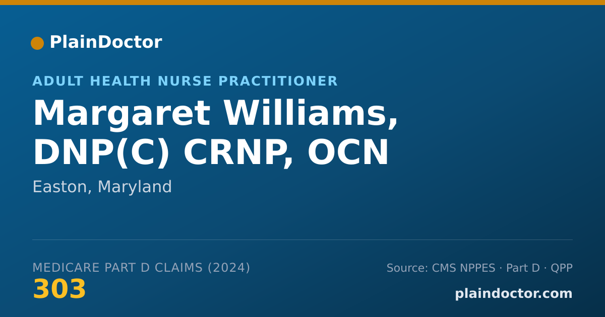 Shareable card for Margaret Williams, DNP(C) CRNP, OCN - Adult Health Nurse Practitioner, Easton, MD