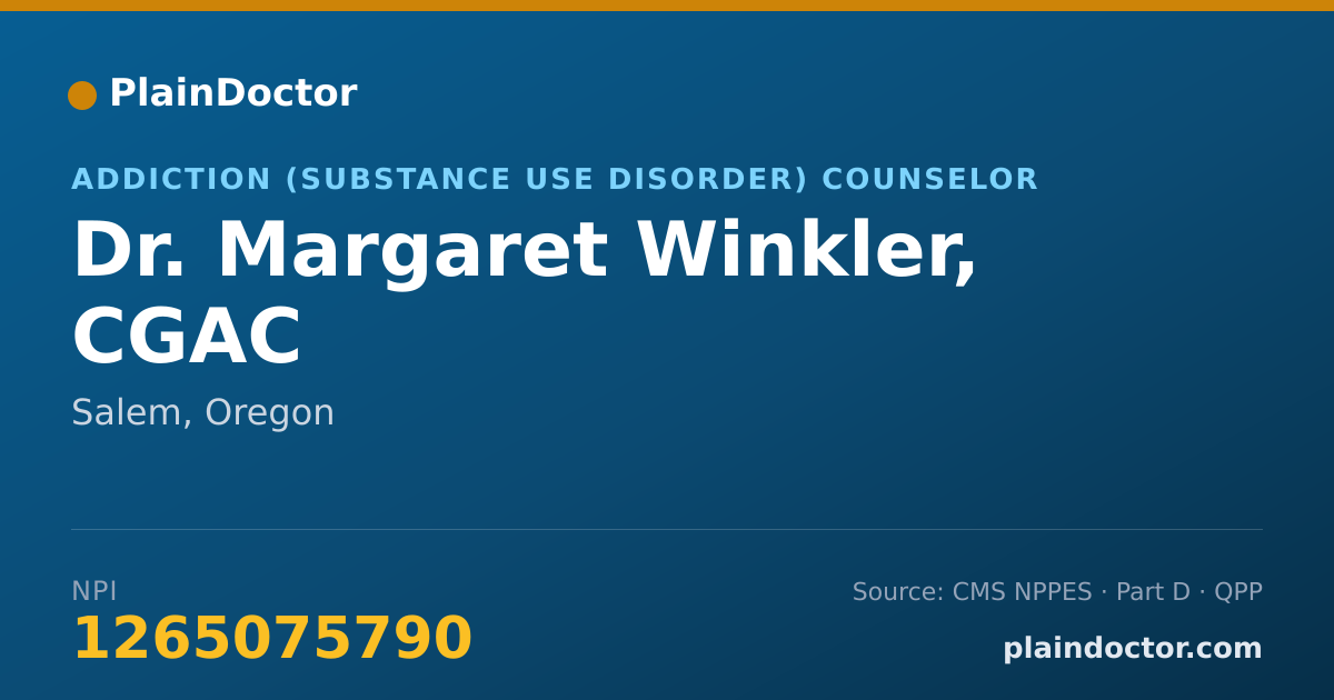 Shareable card for Margaret Winkler, CGAC - Addiction (Substance Use Disorder) Counselor, Salem, OR