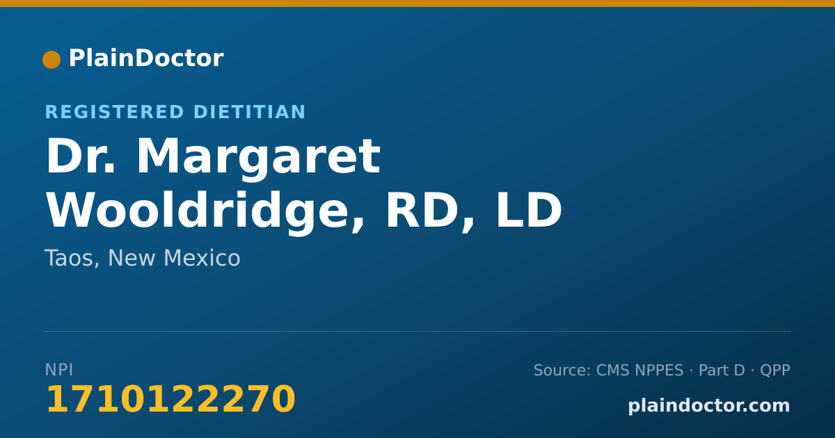 Shareable card for Margaret Wooldridge, RD, LD - Registered Dietitian, Taos, NM