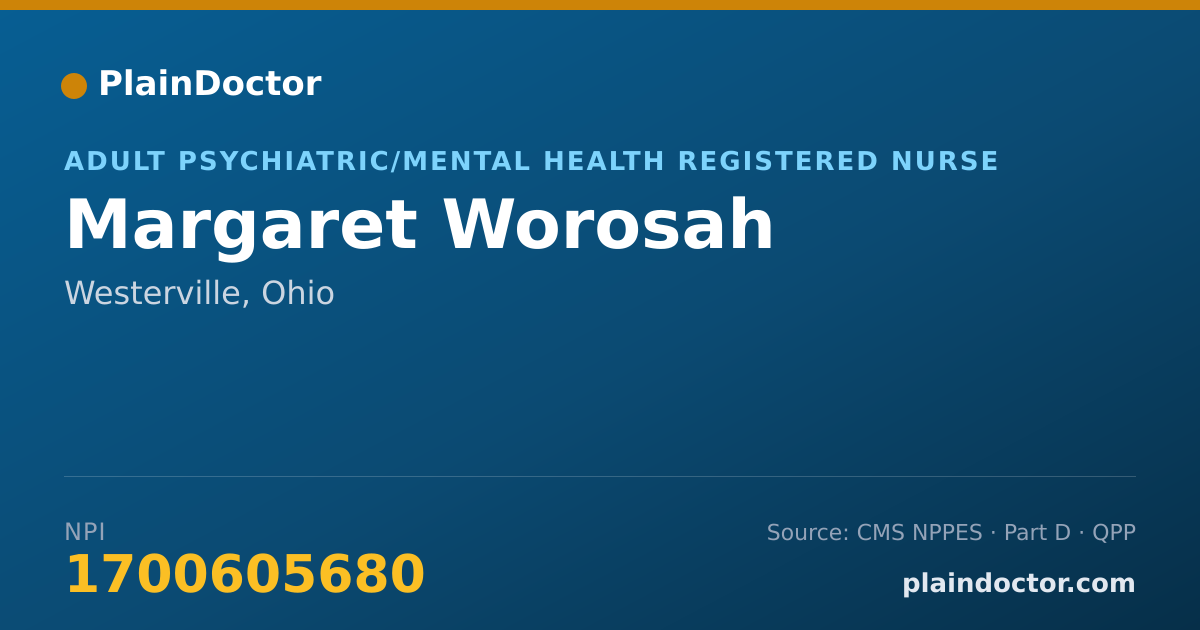 Shareable card for Margaret Worosah - Adult Psychiatric/Mental Health Registered Nurse, Westerville, OH