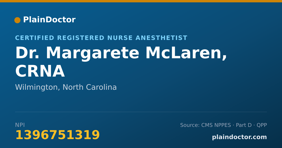 Shareable card for Margarete McLaren, CRNA - Certified Registered Nurse Anesthetist, Wilmington, NC