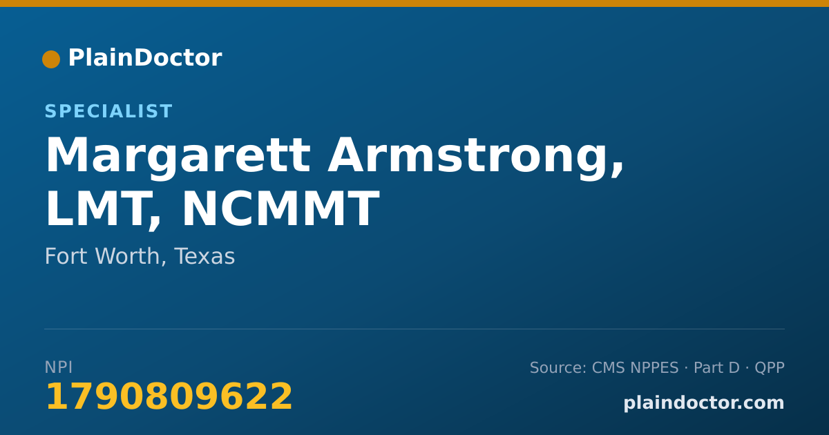 Shareable card for Margarett Armstrong, LMT, NCMMT - Specialist, Fort Worth, TX