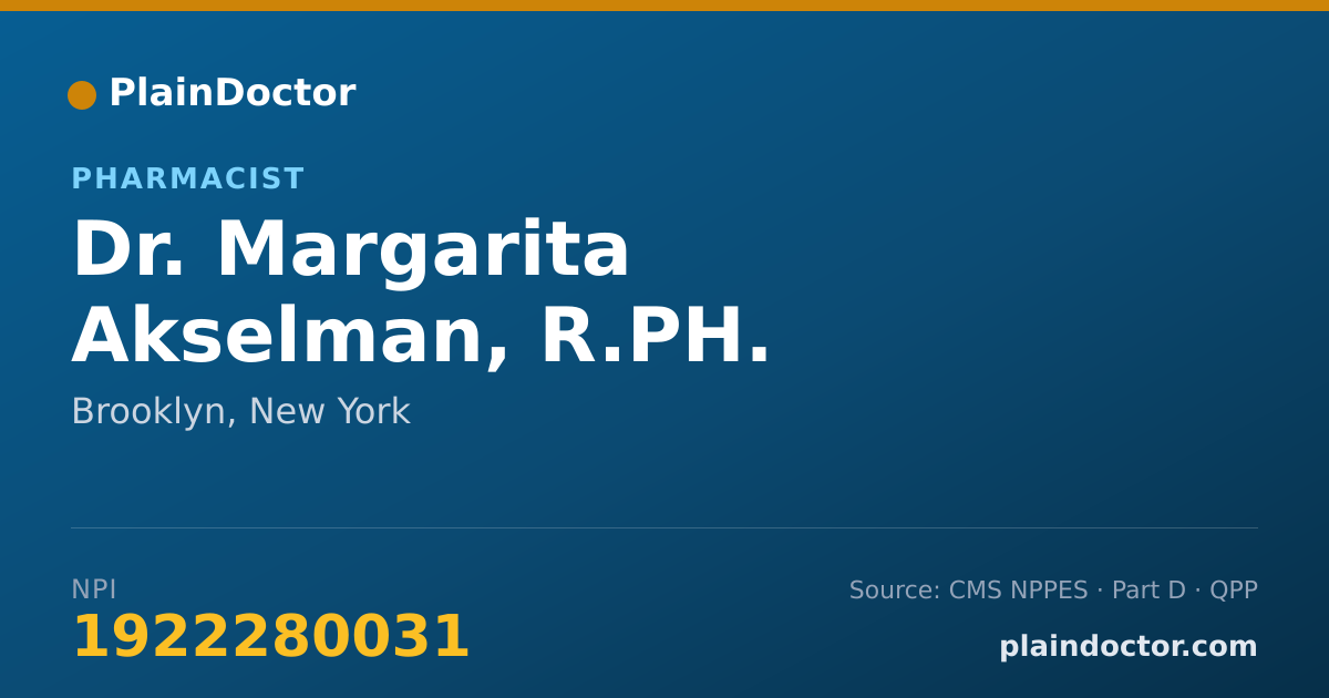 Shareable card for Margarita Akselman, R.PH. - Pharmacist, Brooklyn, NY