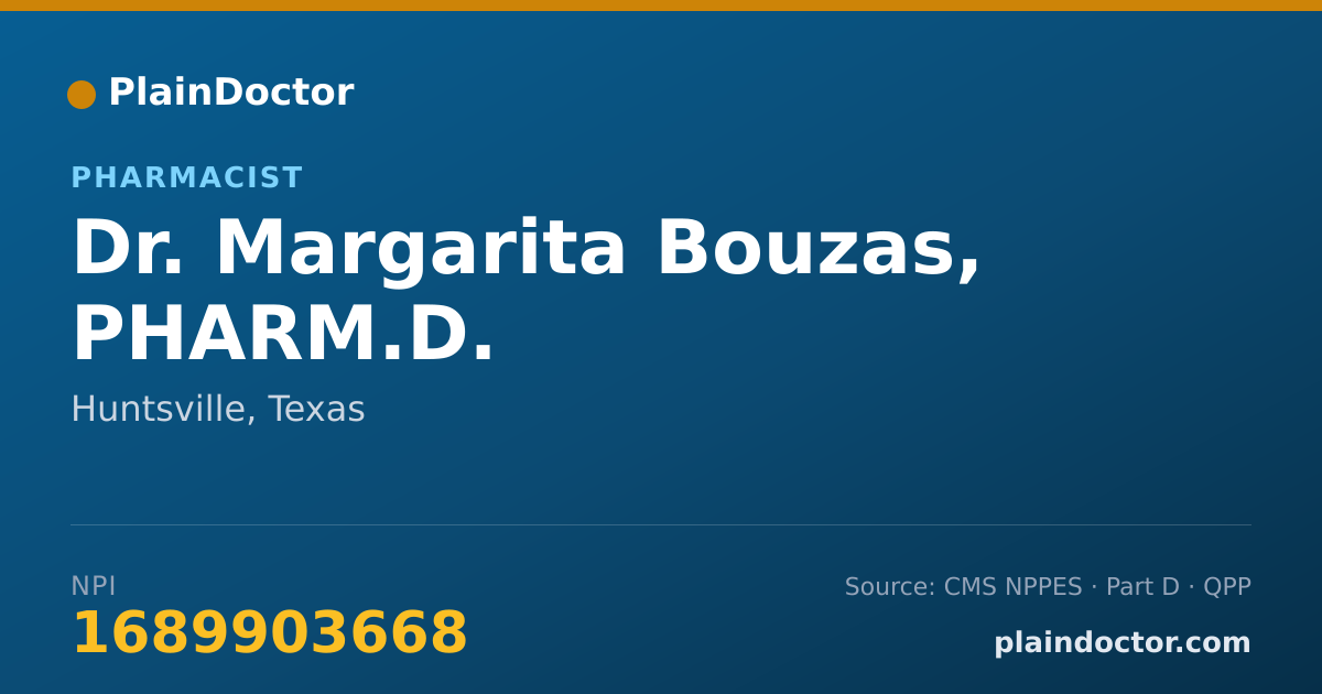 Shareable card for Margarita Bouzas, PHARM.D. - Pharmacist, Huntsville, TX